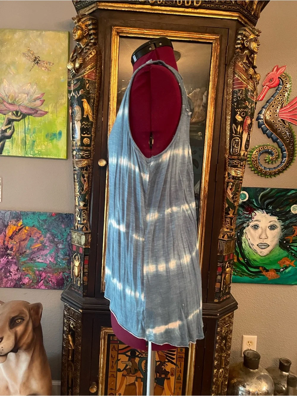 Knox Rose Blue Tie-Dye Sleeveless Button-Down Top - Picture 2 of 3